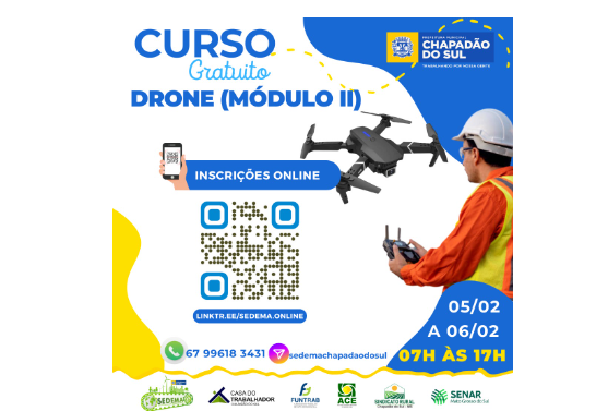 Imagem de compartilhamento para o artigo Chapadão do Sul abre vagas para qualificação em Pilotagem de drones – módulo II da MS Todo dia